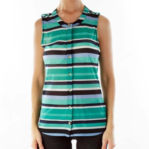 The Limited Tops - The Limited Green Blue White Sleeveless Top